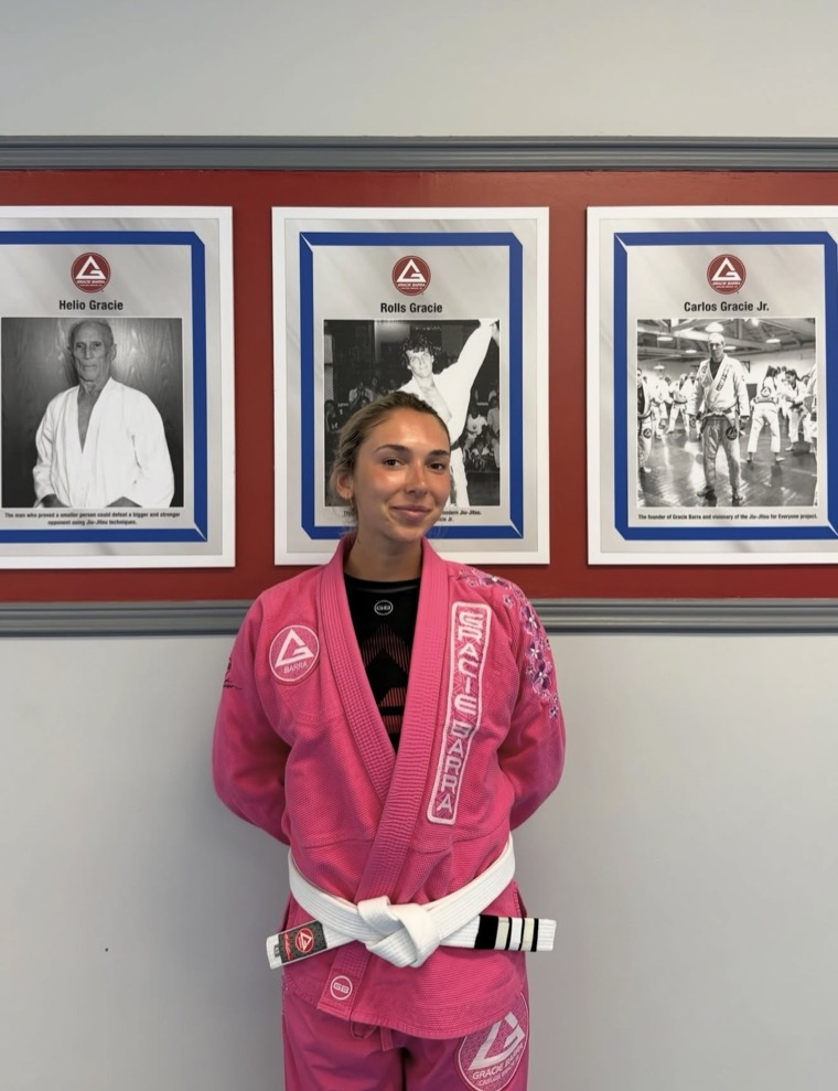 Coach Emilia in a pink Gracie Barra gi at Gracie Barra Manotick